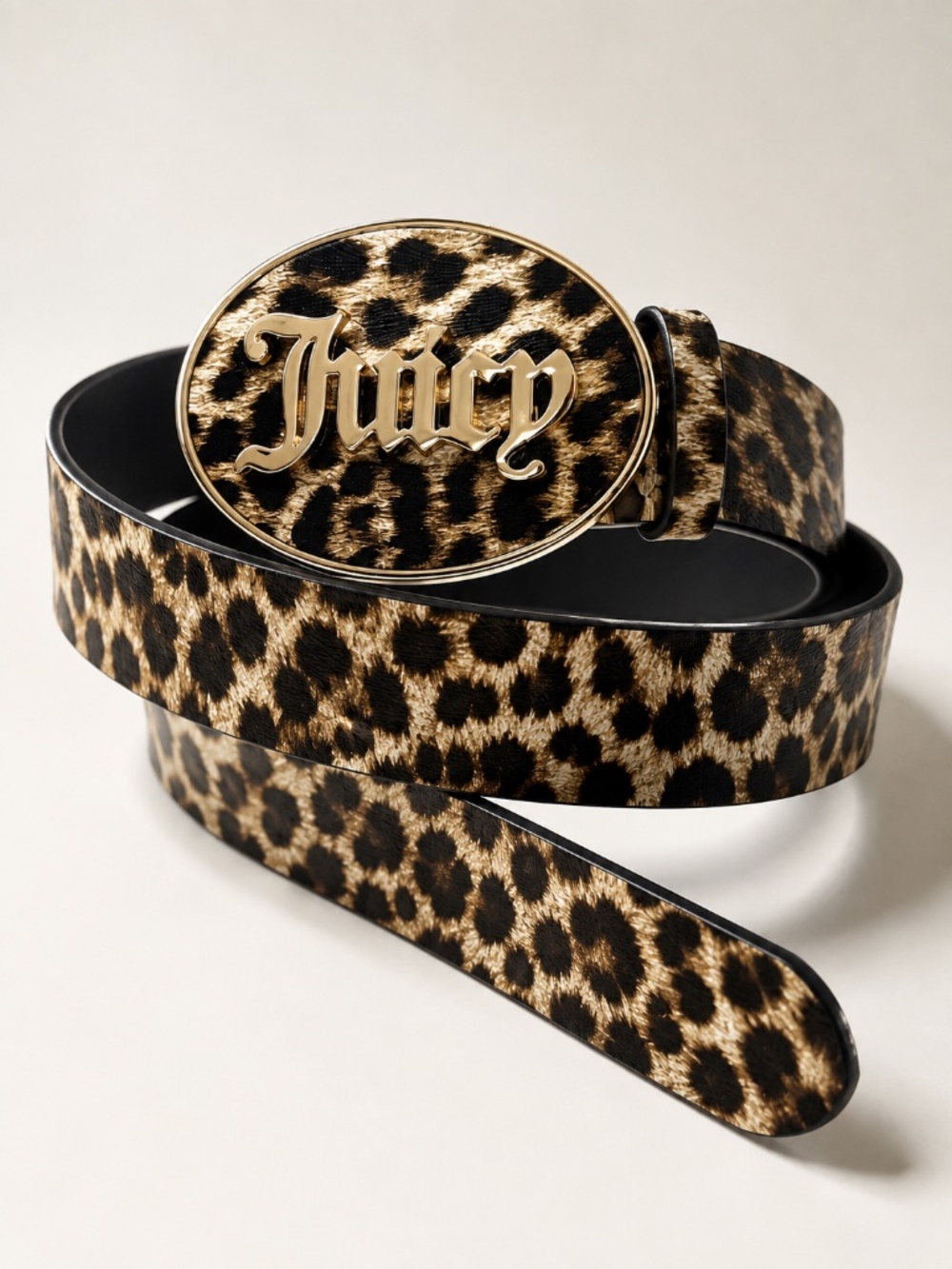Juicy Couture Leopard Print Belt Gold Logo Buckle L/XL 45" NWT